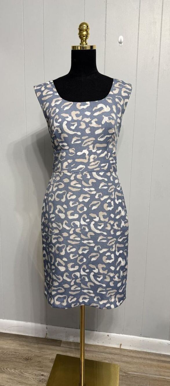 Ann Taylor Blue Gray Leopard Print Sleeveless Sheath Dress 4